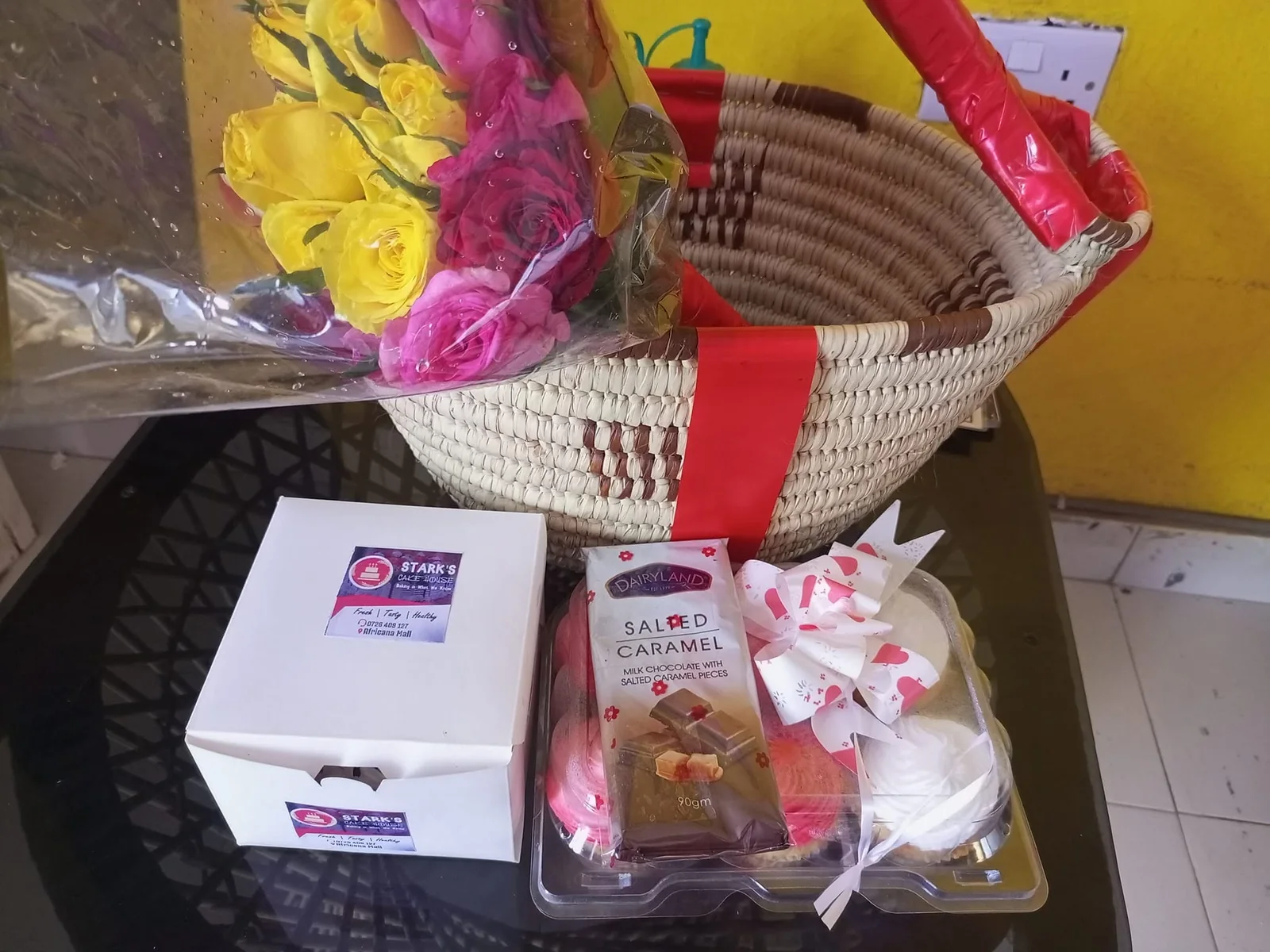Gift basket with flowers and treats by Stark’s Cake House in Turkana