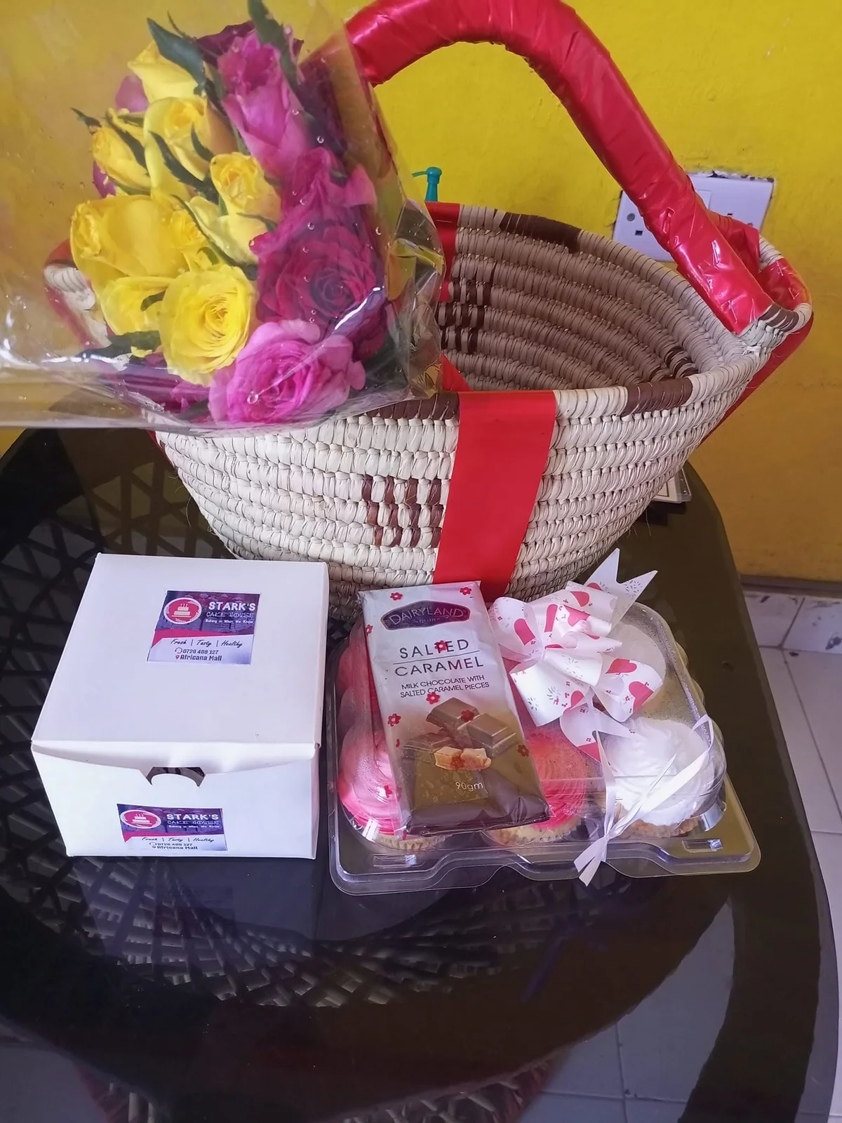 Romantic hamper with flowers and treats by Stark’s Cake House in Turkana