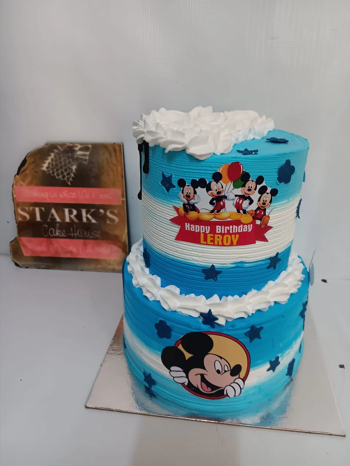 Mickey themed tiered birthday cake by Stark’s Cake House in Turkana