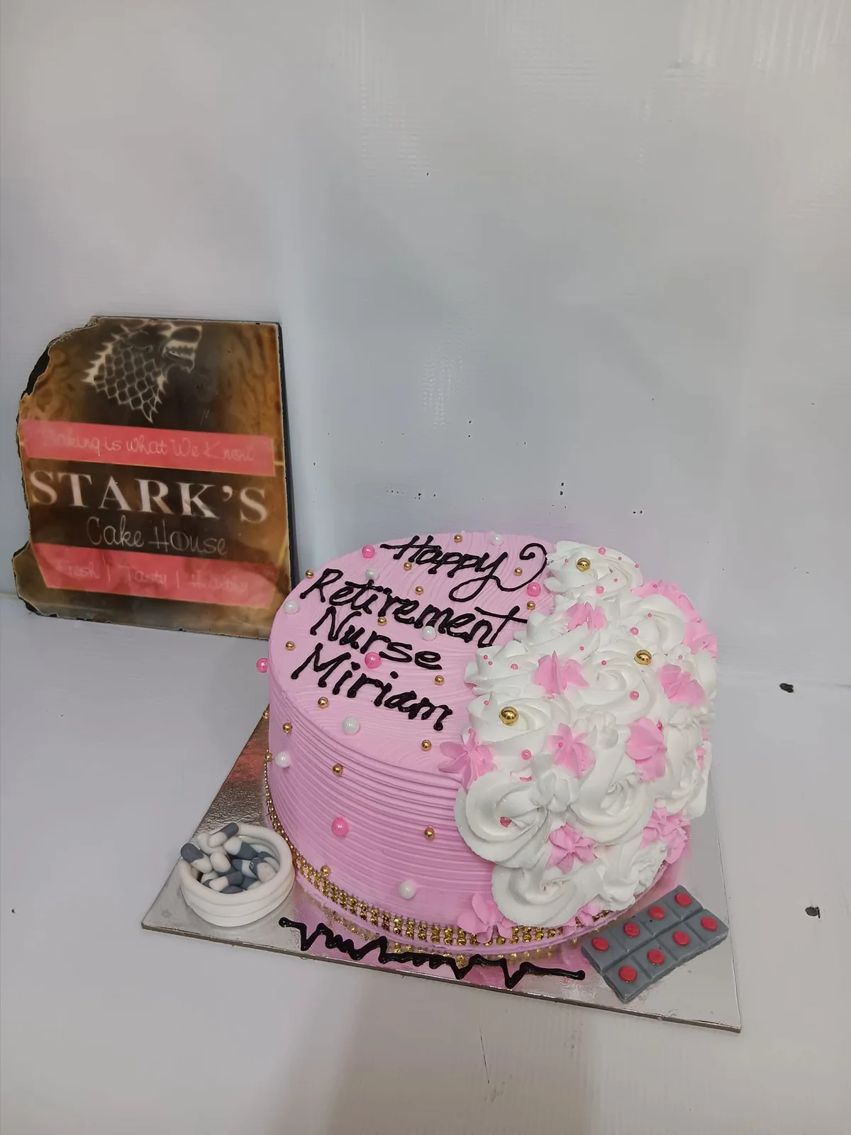 Blue nurse retirement cake by Stark’s Cake House in Turkana