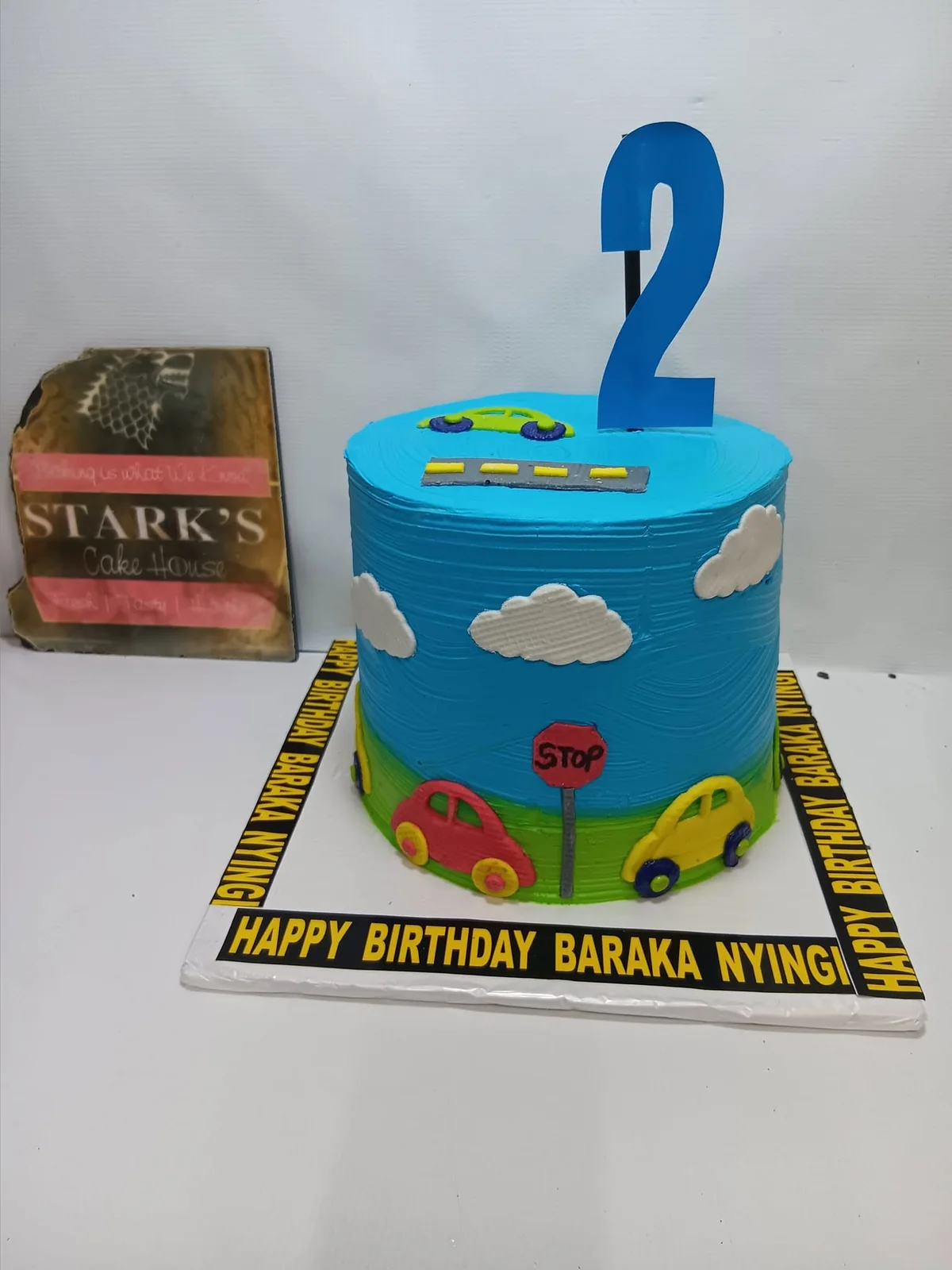Transport themed second birthday cake by Stark’s Cake House in Turkana